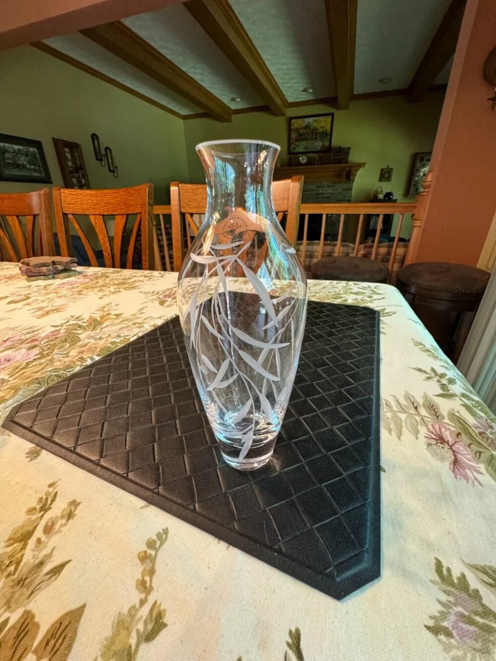 Lenox Lead Crystal Clear Vase with Etching Leaf Pattern 8